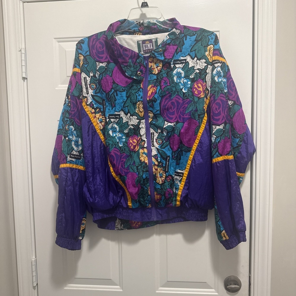 Vintage Floral Nylon Women's Jacket By Kuma Size XL